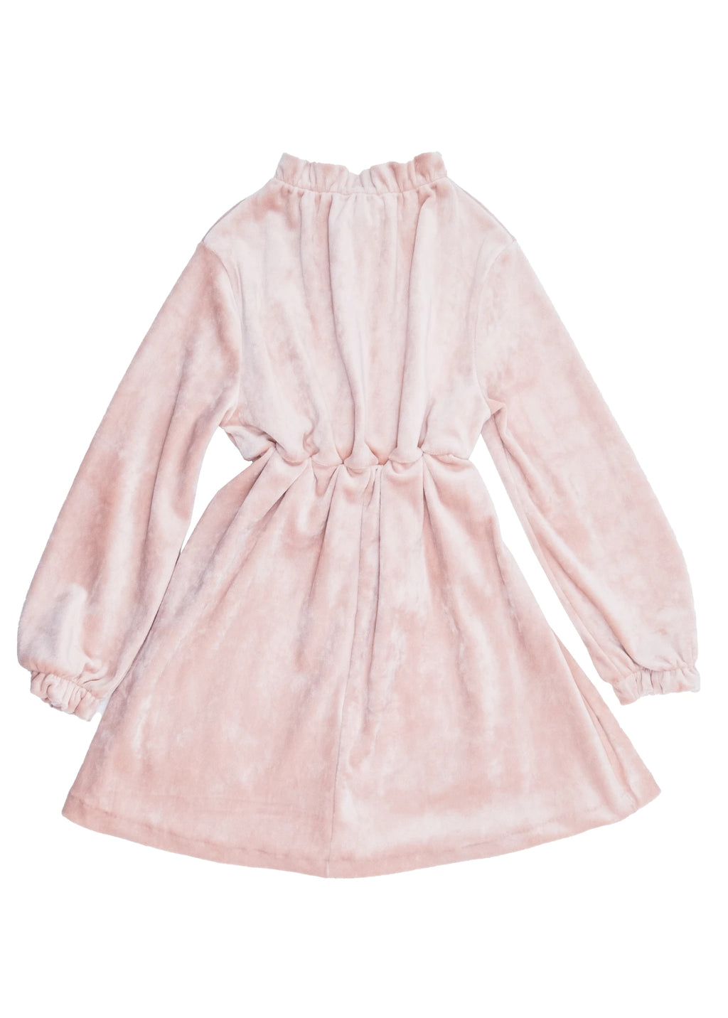 Yarım Boğazlı Yumuşacık Pudra Pembe Kadife Kız Çocuk Elbise