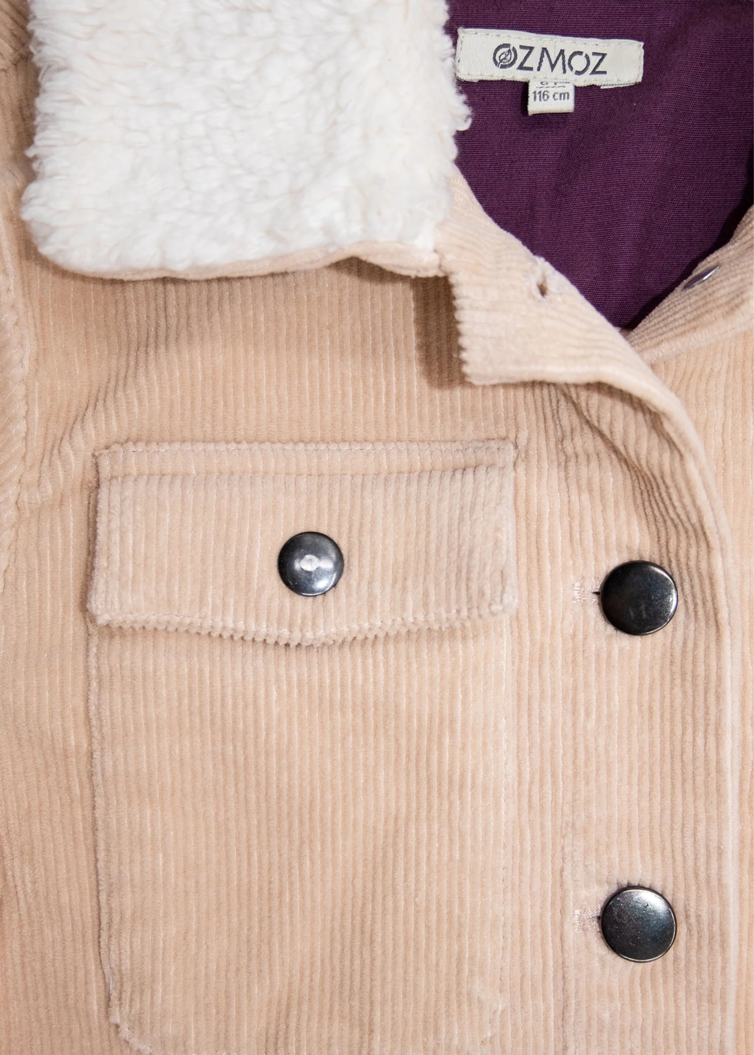 Fitilli Kadife Peluş Yaka Krem Kız Çocuk Mont