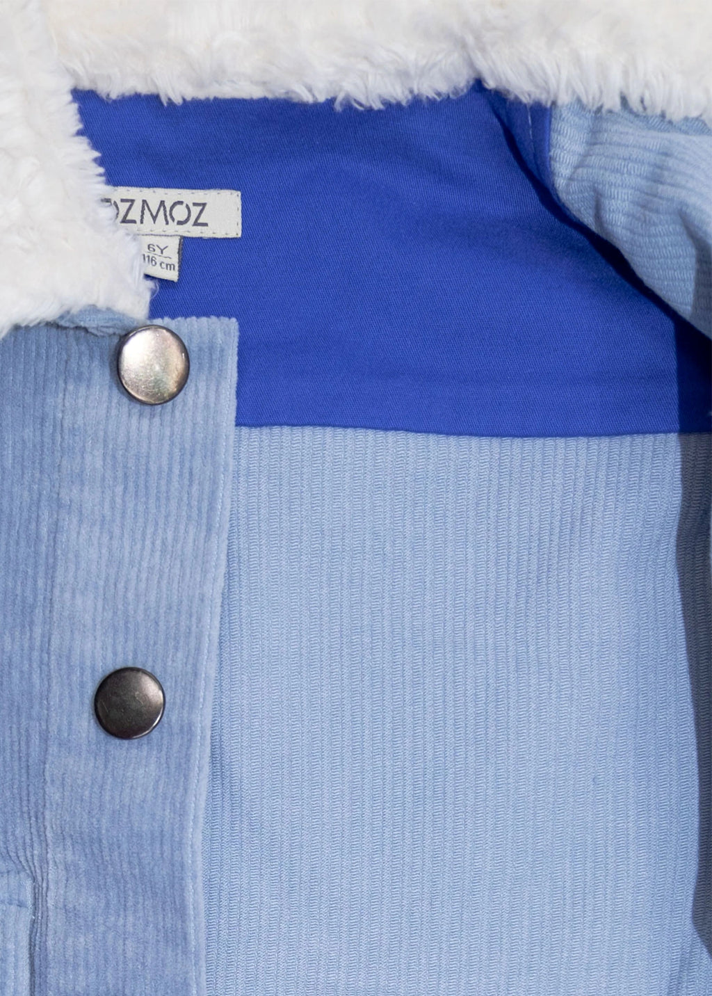 Fitilli Kadife Peluş Yaka Açık Mavi Kışlık Kız Çocuk Mont