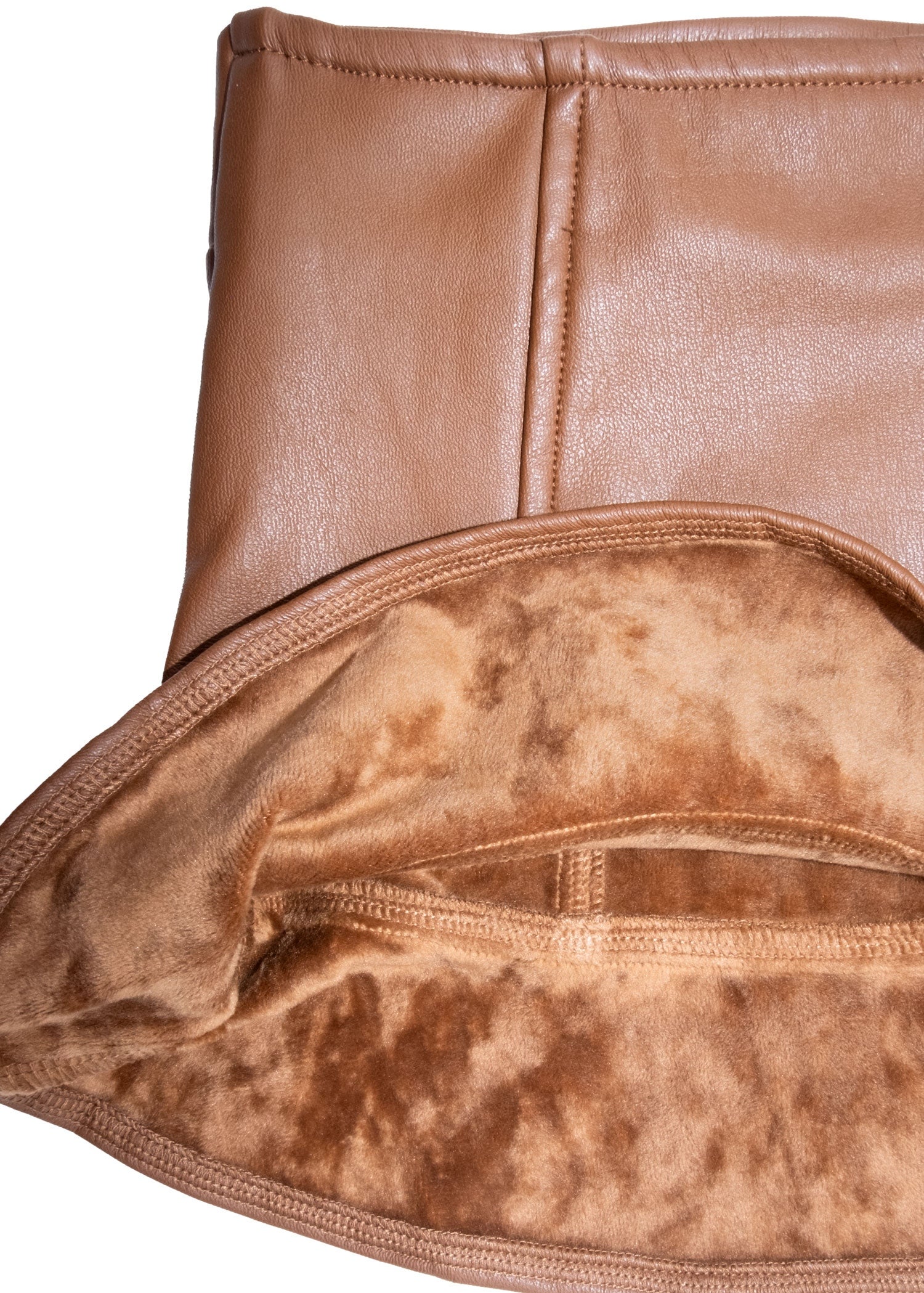 Karamel Suni Deri Kadife Astarlı Kız Çocuk Mini Etek | Kışlık Pileli Model