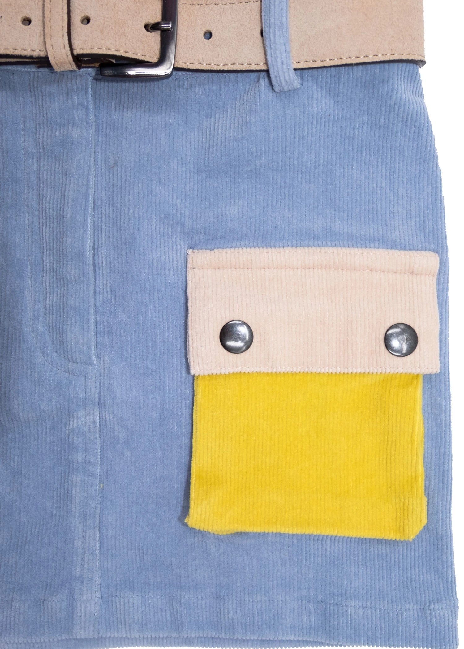 Fitilli Kadife Açık Mavi Kışlık Kız Çocuk Etek | Kontrast Cep Detaylı Basic Kesim