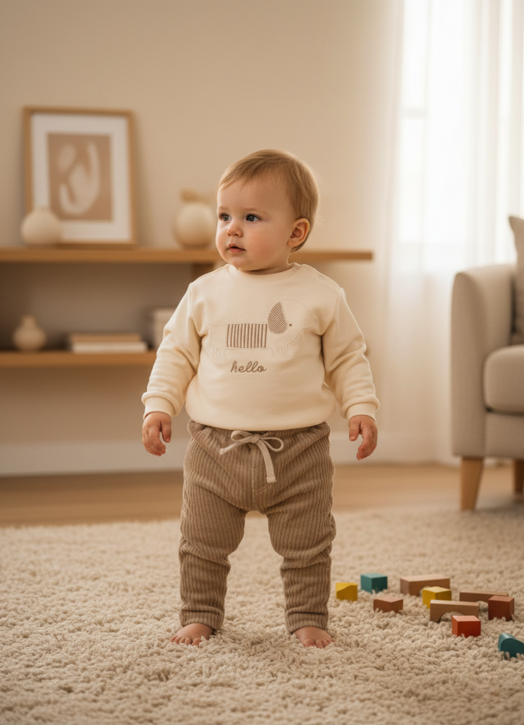 Organik Pamuk Köpek Nakışlı 2’li Takım – Kadife Pantolon & Sweat