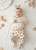 Organik Pamuk Leopar 3’lü Takım Natural (Body + Pantolon + Saç Bonesi)