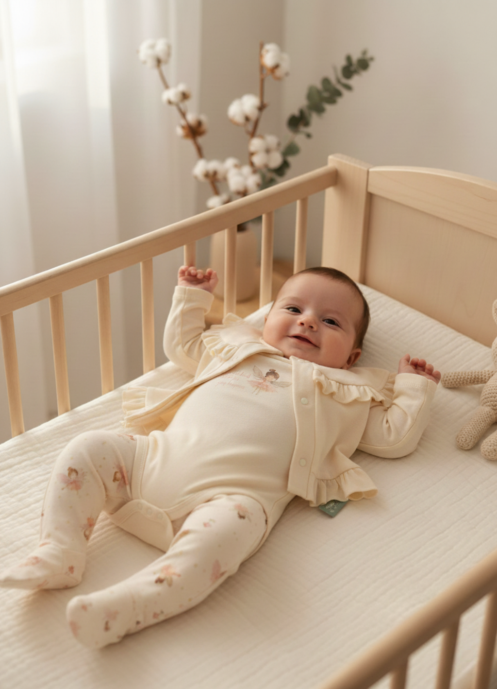 Organik Pamuk Fly 3’lü Bebek Takımı – Fırfırlı Natural Tasarım