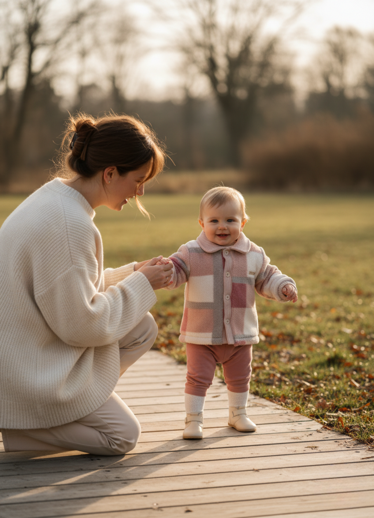 Pastel Kare Desenli Kadife Dokulu Pembe Ceket – Yumuşacık Puffie