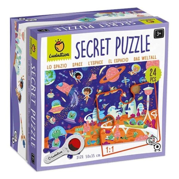 Secret Puzzle Space – Uzay Keşfi Puzzle | 24 Parça | Özel Büyüteçli Eğitici Set