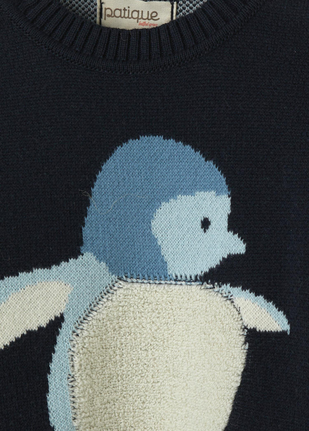 Organik Pamuk Lacivert Penguen Desenli Triko Bebek Kazak