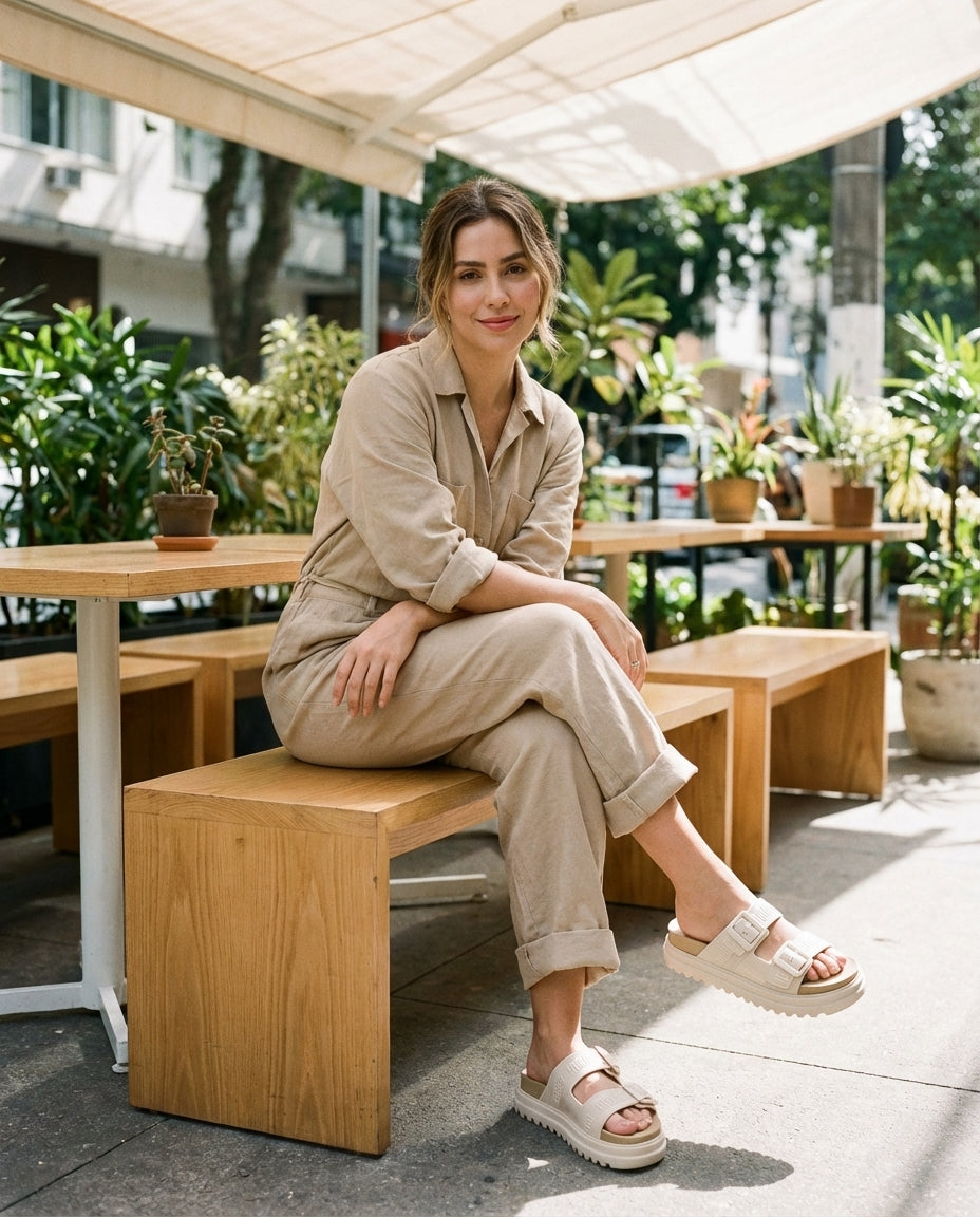 Melissa Cozy M-Lover Platform bej kadın terlik sandalet lifestyle manken görseli