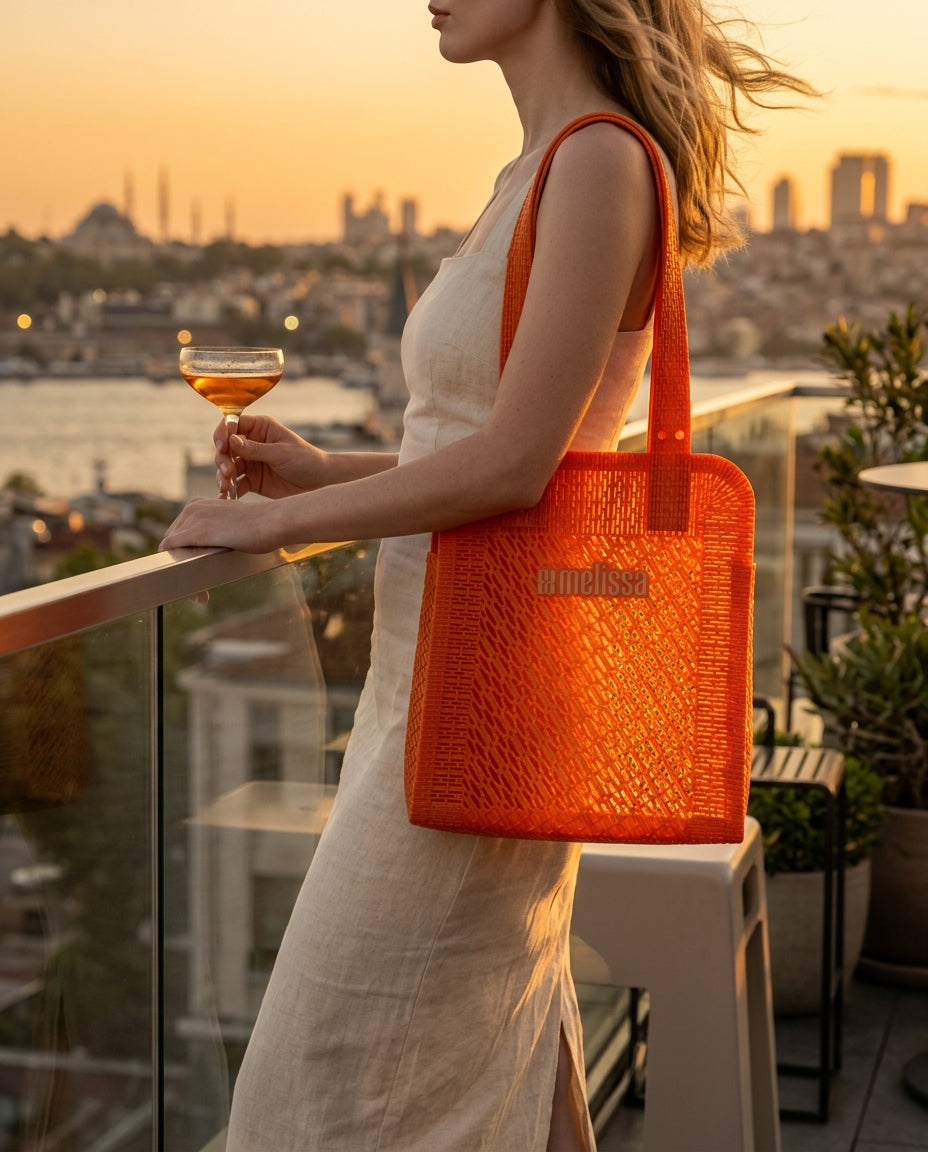 Melissa Harper Bag Turuncu – Vegan Tote Çanta | Monogram Doku | Melflex™