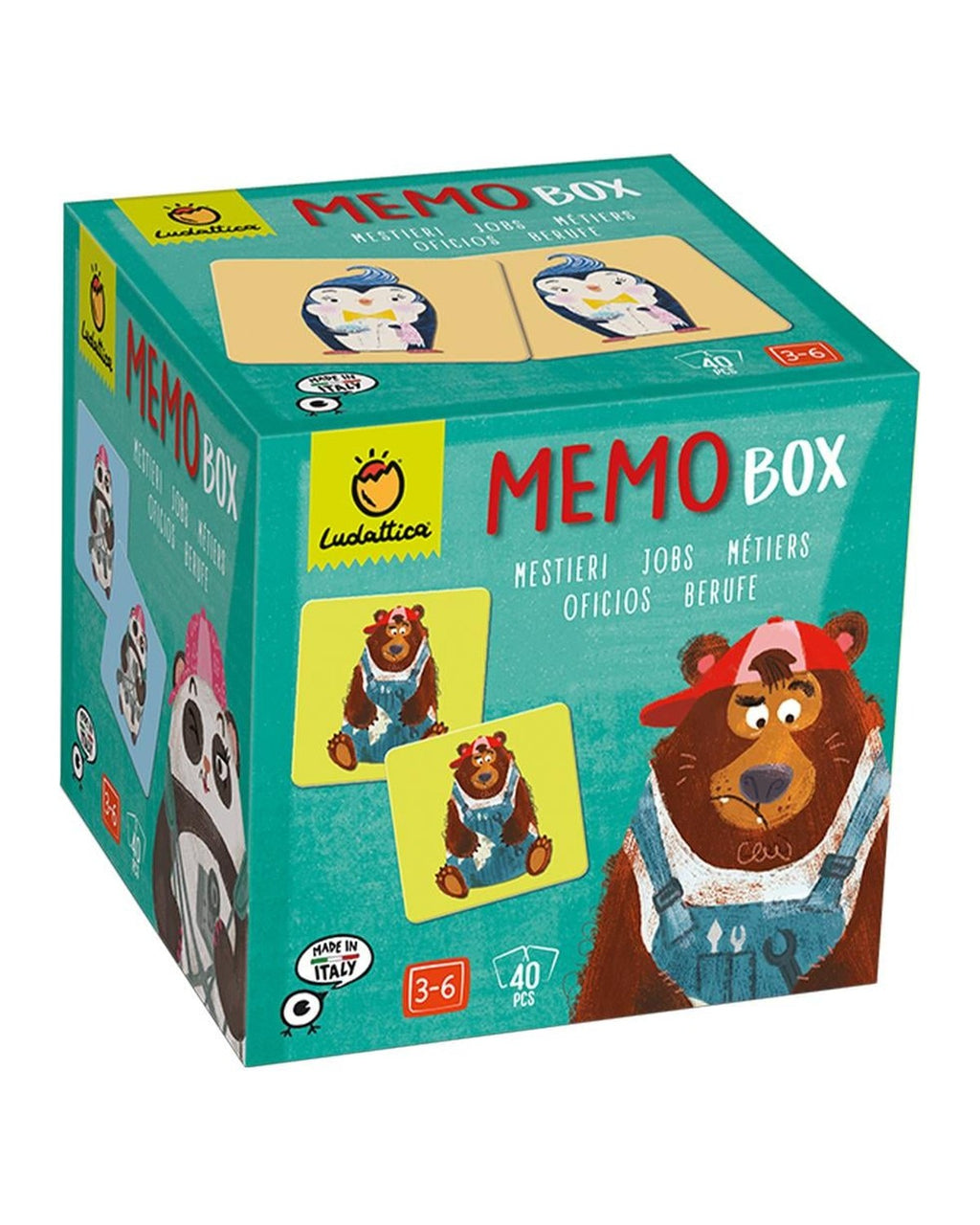 Ludattica Memo Box Jobs kutusu, tamirci tulumlu ayı ve 40 parça hafıza kartı