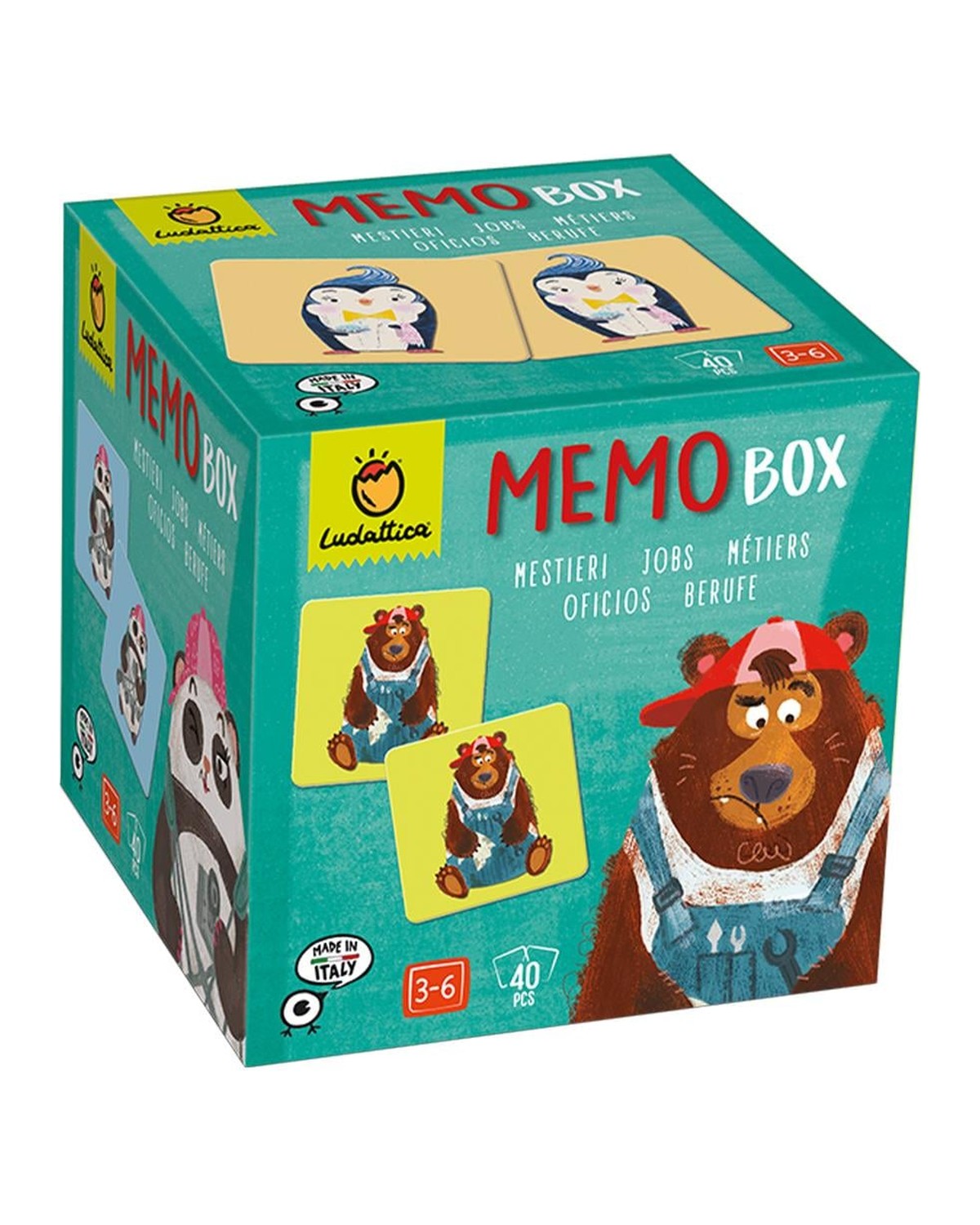 Ludattica Memo Box Jobs kutusu, tamirci tulumlu ayı ve 40 parça hafıza kartı