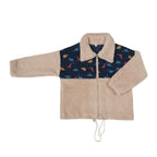 Miela Kids Dinoland teddy ceket, önden görünüm: lacivert dinozor desenli üst, fermuarlı