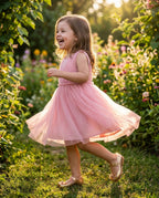 Mini Melissa Sweet Love Simli Gold Babet Kombini - Pembe Tül Elbiseli Kız Çocuk Bahçe Fotoğrafı - Özel Gün ve Parti Ayakkabısı Modası