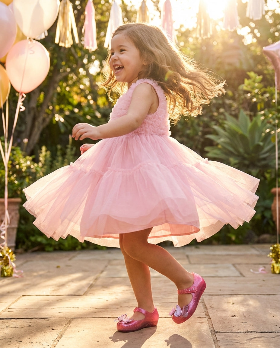 Mini Melissa Ultragirl Fly Baby Simli Babet Kombini - Tül Elbiseli 3-4 Yaş Kız Çocuk Düğün ve Parti Ayakkabısı - Hareketli Poz