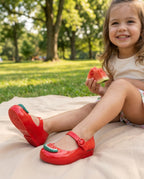 Mini Melissa Karpuzlu Babet Kombini - Piknik Temalı 3-4 Yaş Kız Çocuk Yaz Modası - Kırmızı Karpuz Detaylı Ayakkabı