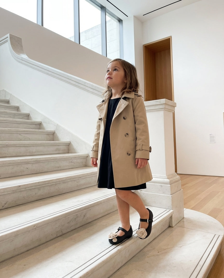 Mini Melissa Siyah Çiçekli Babet Kombini - Modern Sanat Galerisi ve Minimalist Stil Temalı 3-4 Yaş Kız Çocuk Fotoğrafı - Zamansız Şıklık