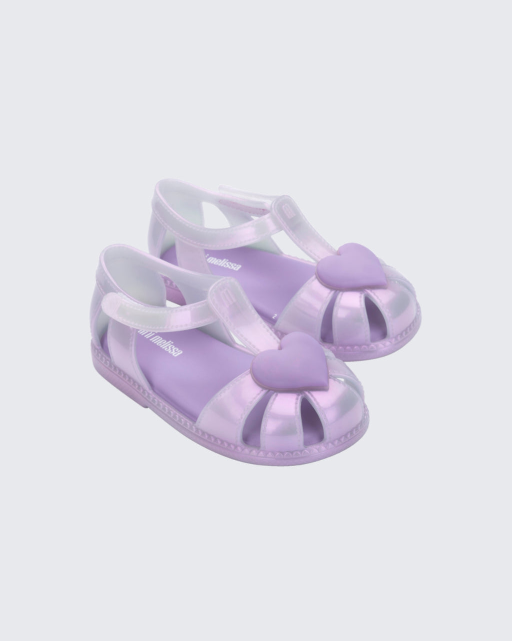 Mini Melissa Hip Heart Ballerina lila 3D kalp detaylı kız çocuk sandalet, Melflex ikonik kokulu yaz modeli
