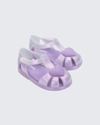 Mini Melissa Hip Heart Ballerina lila 3D kalp detaylı kız çocuk sandalet, Melflex ikonik kokulu yaz modeli