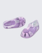 Mini Melissa Hip Heart Ballerina lila kız çocuk sandalet çift görünüm, cırt cırtlı kayış ve kalp figürü