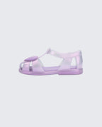 Mini Melissa Hip Heart lila 3D kalp detaylı sandalet yan profil, hafif Melflex taban yaz modeli