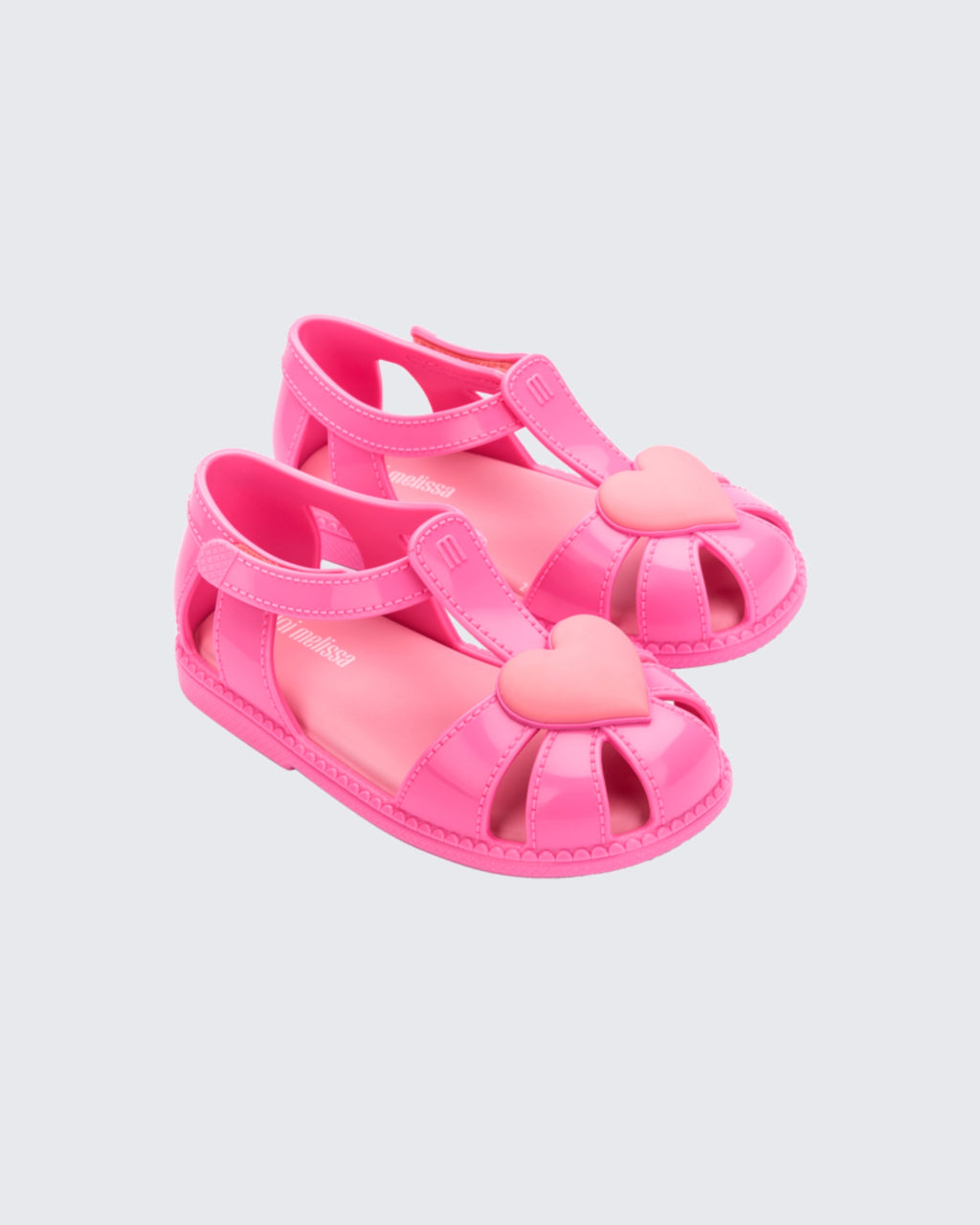 Mini Melissa Hip Heart Ballerina pembe 3D kalp detaylı kız çocuk sandalet, Melflex ikonik kokulu klasik yaz modeli