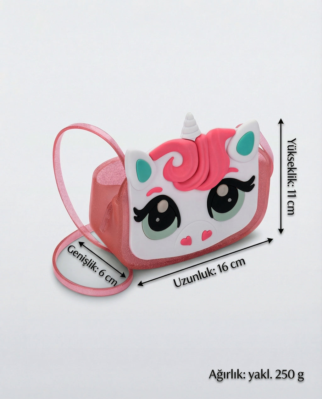 mini melissa uni bag simli pembe unicorn canta olculeri 