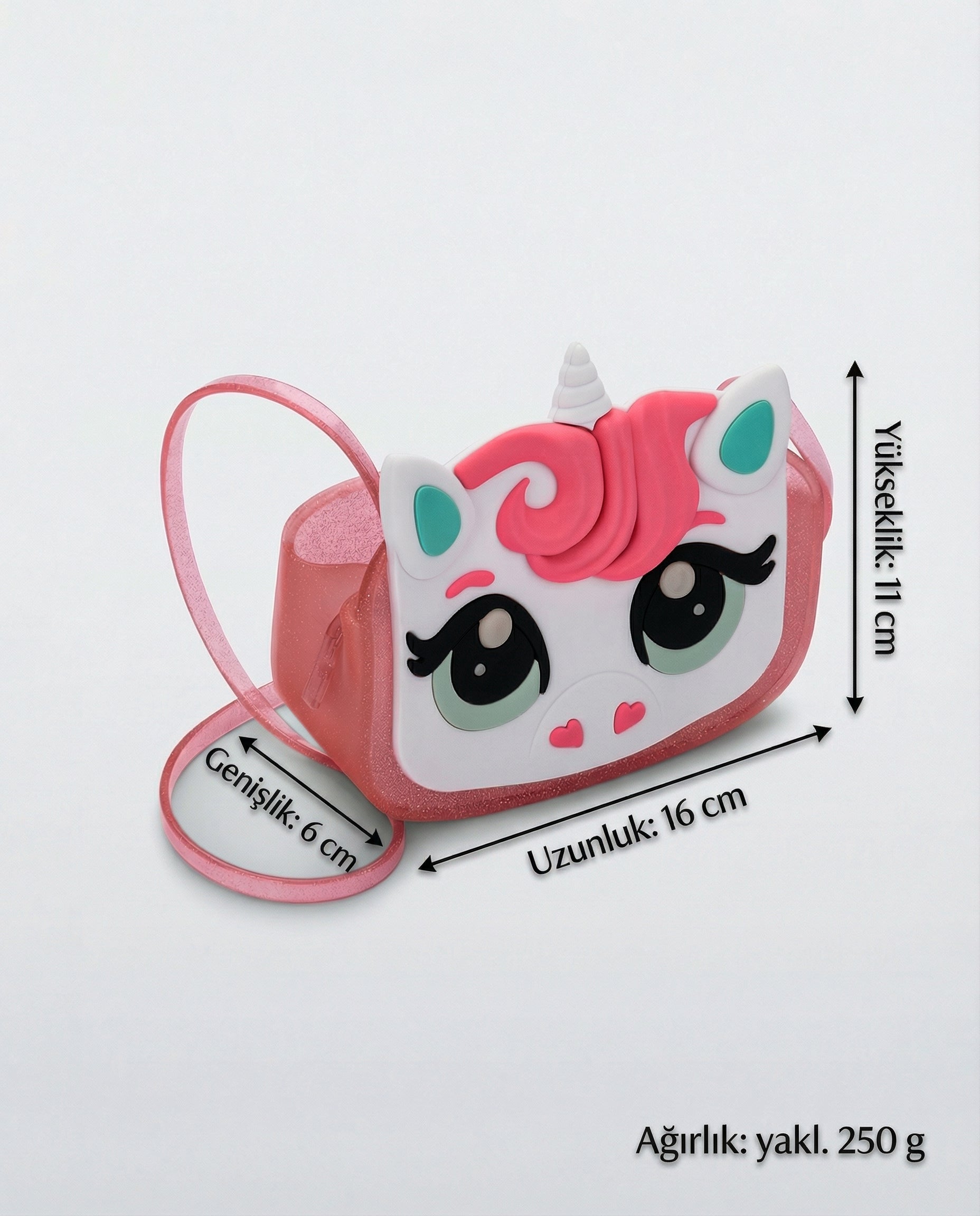 mini melissa uni bag simli pembe unicorn canta olculeri 