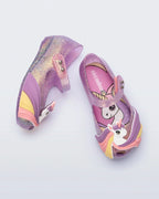 Mini Melissa Unicorn lila simli kokulu kız çocuk babet ayakkabı, iç taban unicorn figürlü üst görünüm