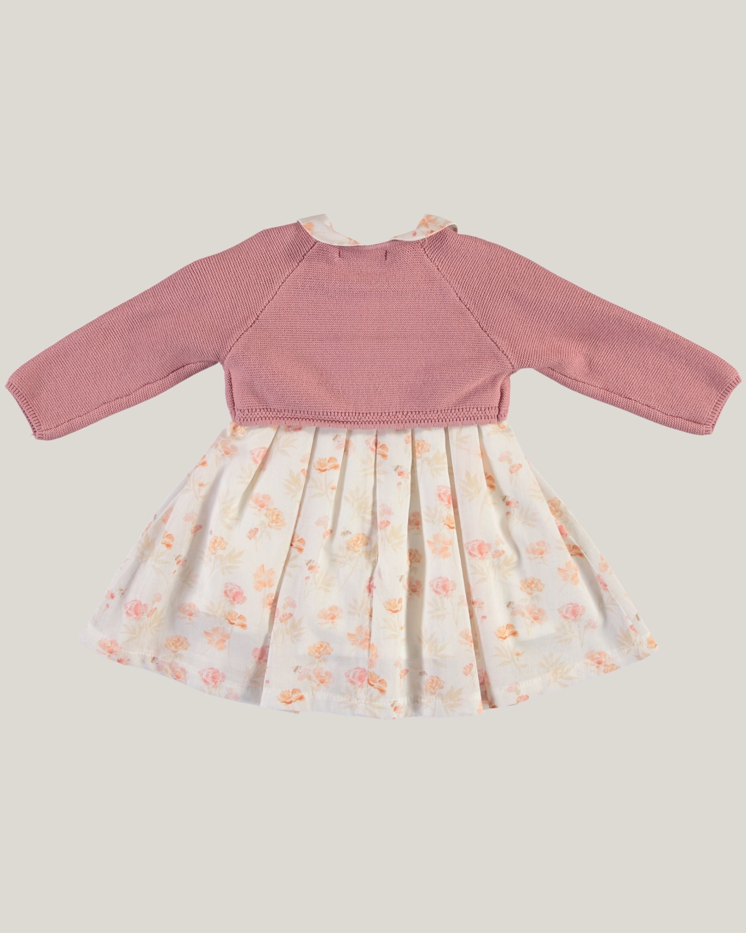 Monna Rosa ekru pembe kız çocuk elbisesi arkadan görünüm, yaka ve kesim detayları