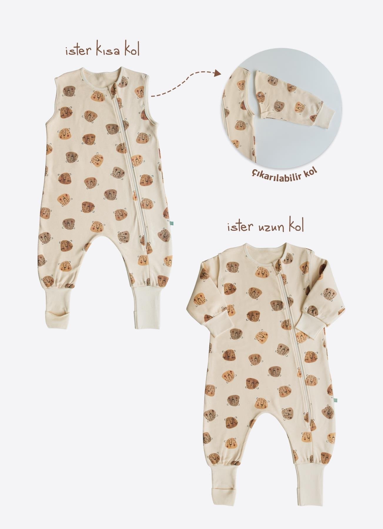 Organik Pamuklu Uzun & Kısa Kollu Uyku Tulumu – (1.5 Tog)
