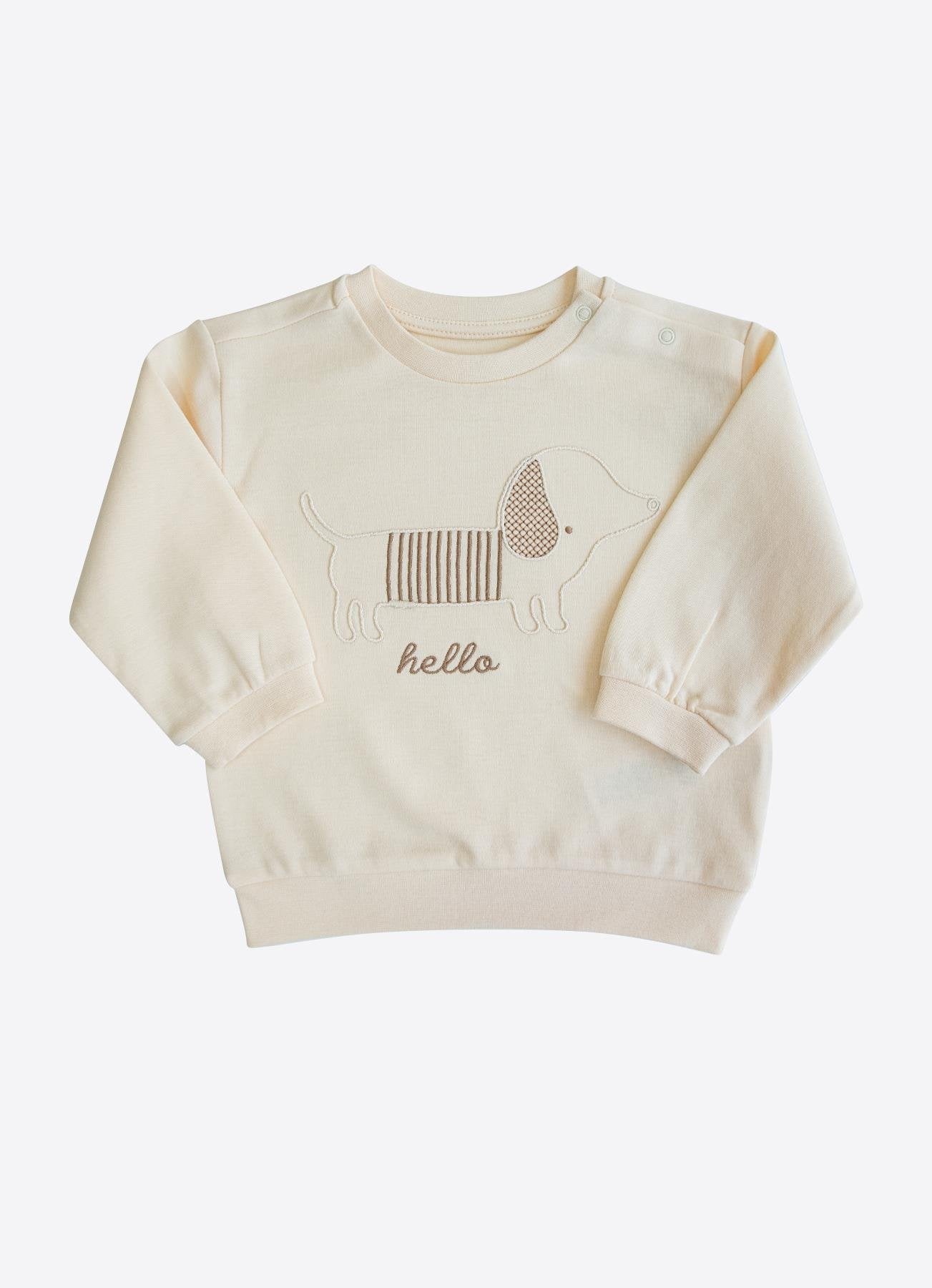 Organik Pamuk Köpek Nakışlı 2’li Takım – Kadife Pantolon & Sweat