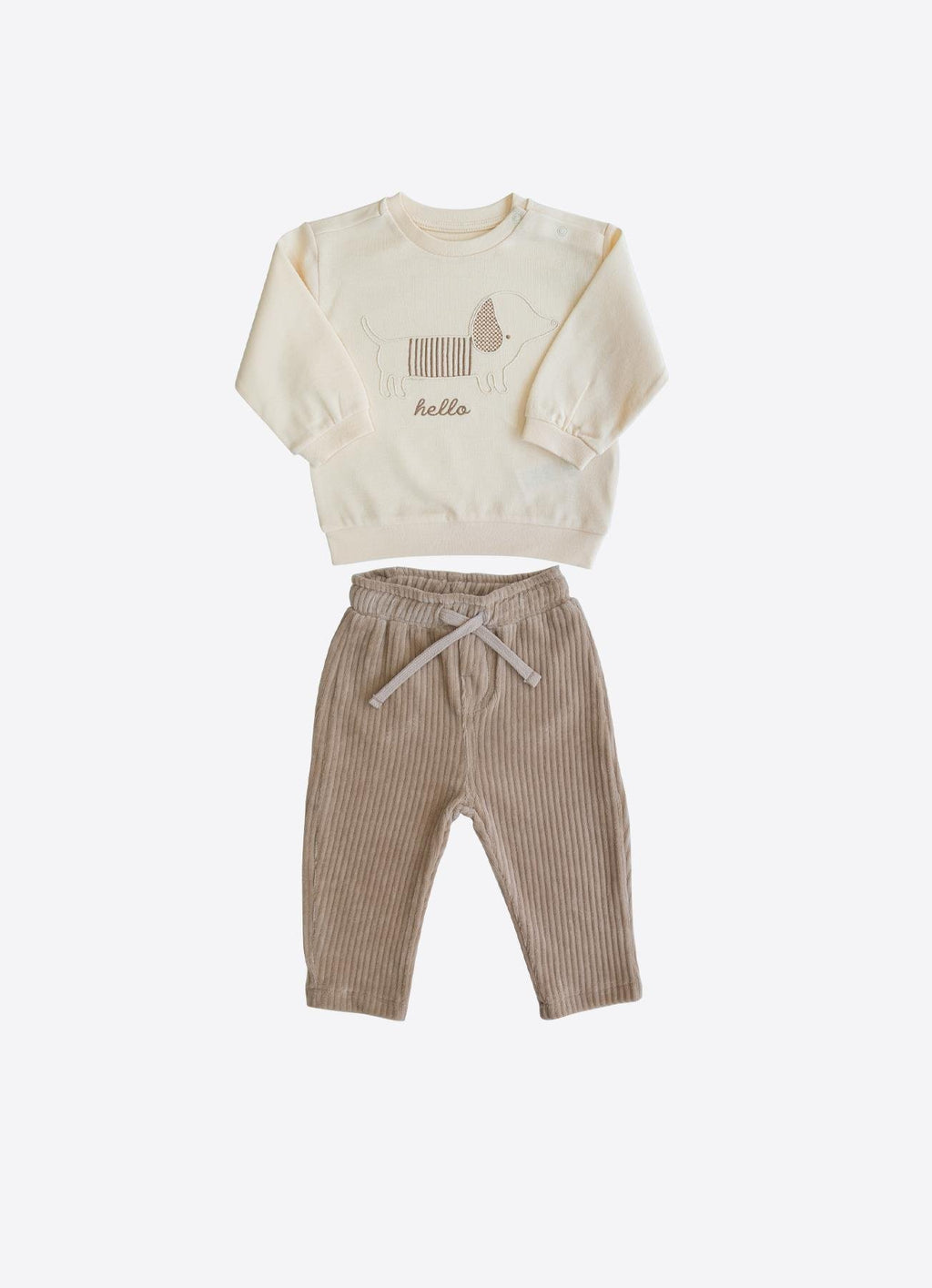Organik Pamuk Köpek Nakışlı 2’li Takım – Kadife Pantolon & Sweat