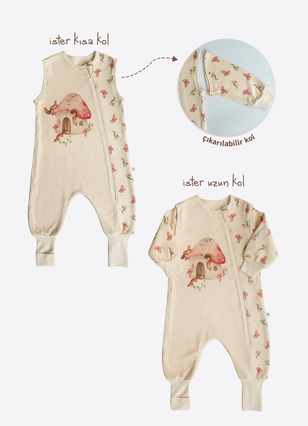 Organik Pamuk Flowers Uzun&Kısa Kollu Uyku Tulumu (1.5 Tog)