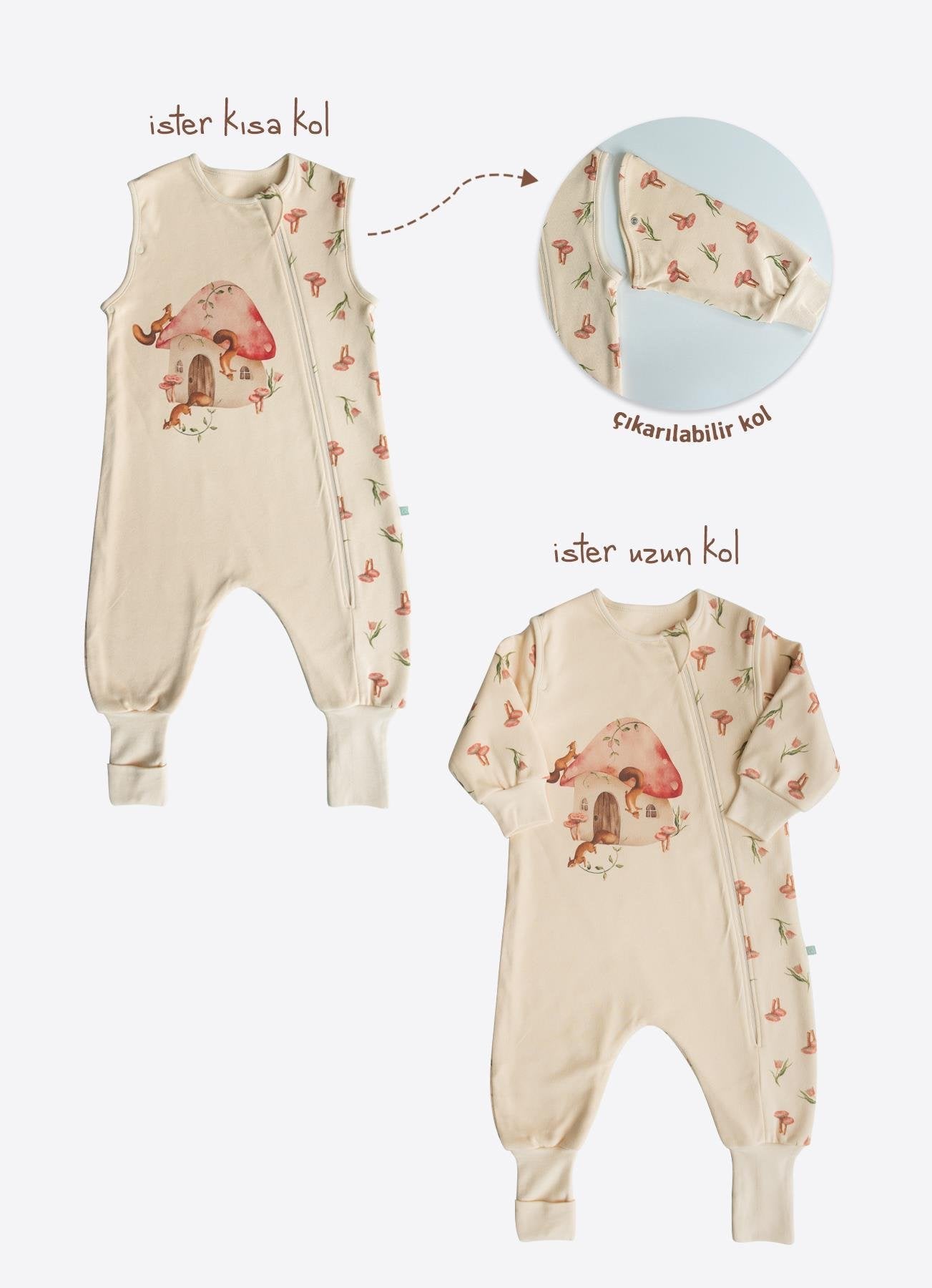 Organik Pamuk Flowers Uzun&Kısa Kollu Uyku Tulumu (1.5 Tog)