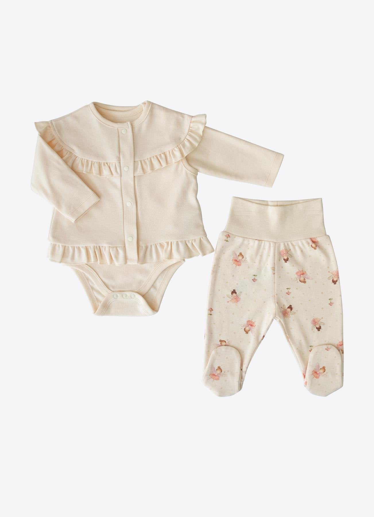 Organik Pamuk Fly 3’lü Bebek Takımı – Fırfırlı Natural Tasarım