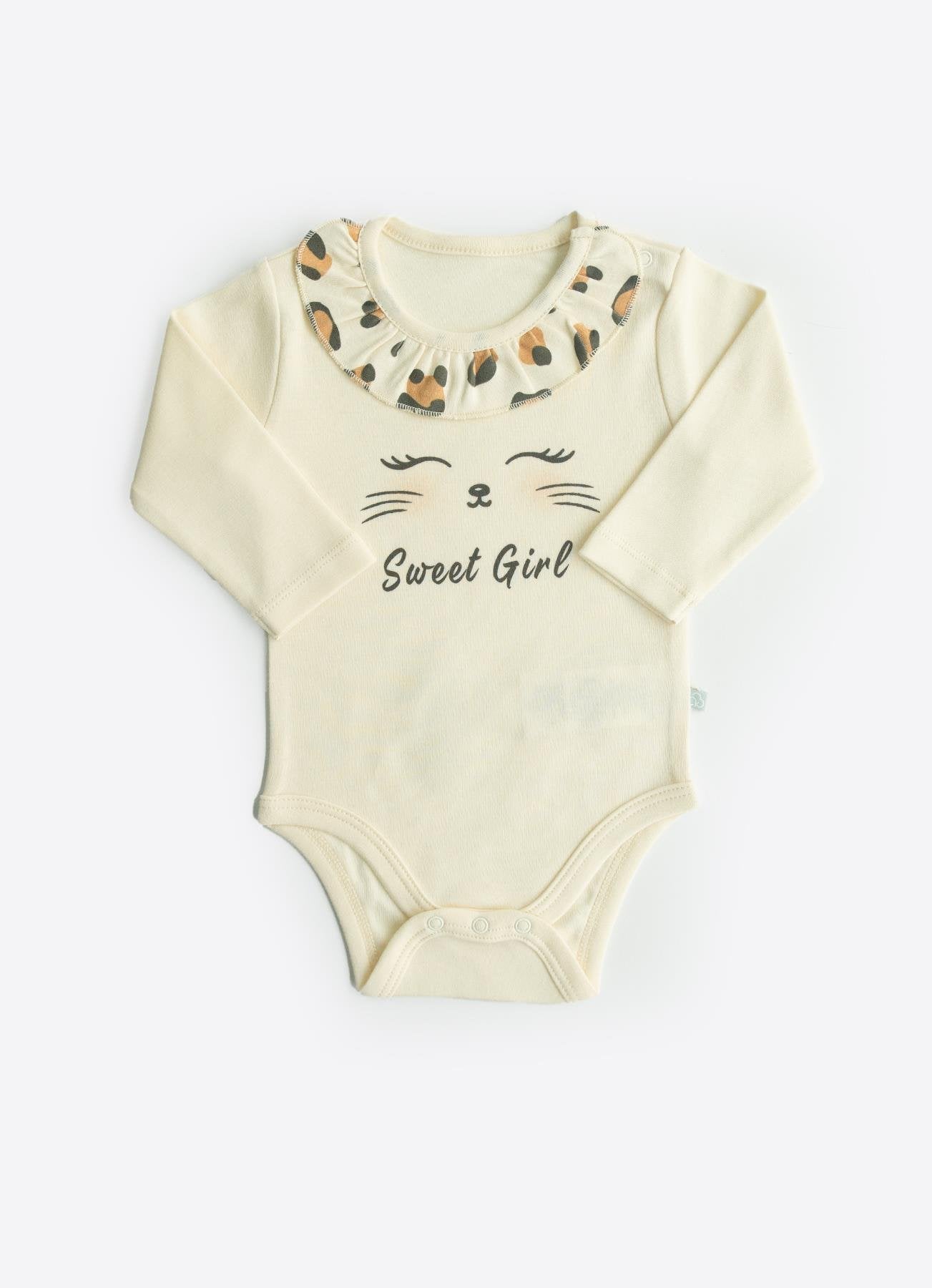 Organik Pamuk Leopar 3’lü Takım Natural (Body + Pantolon + Saç Bonesi)