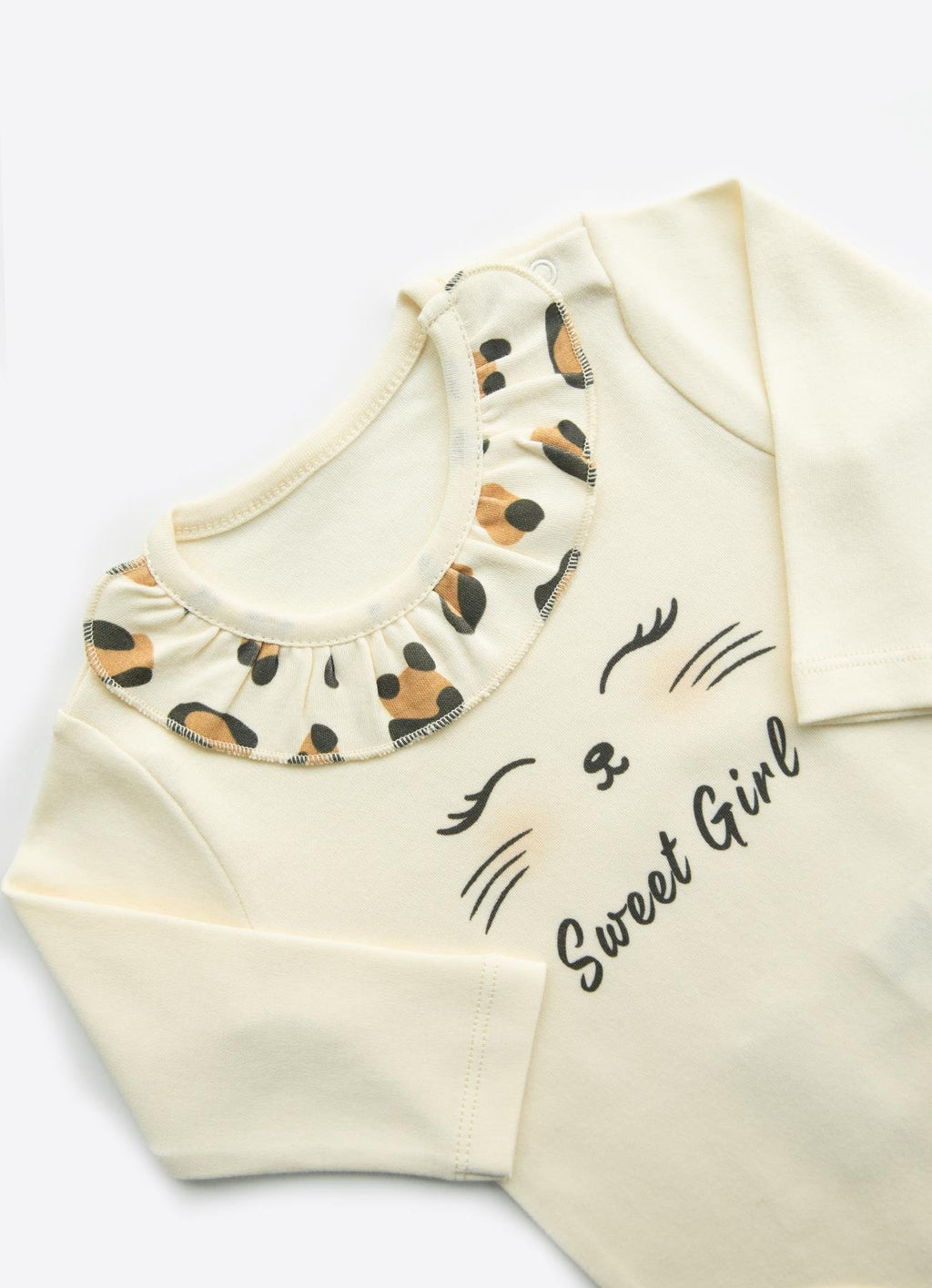 Organik Pamuk Leopar 3’lü Takım Natural (Body + Pantolon + Saç Bonesi)