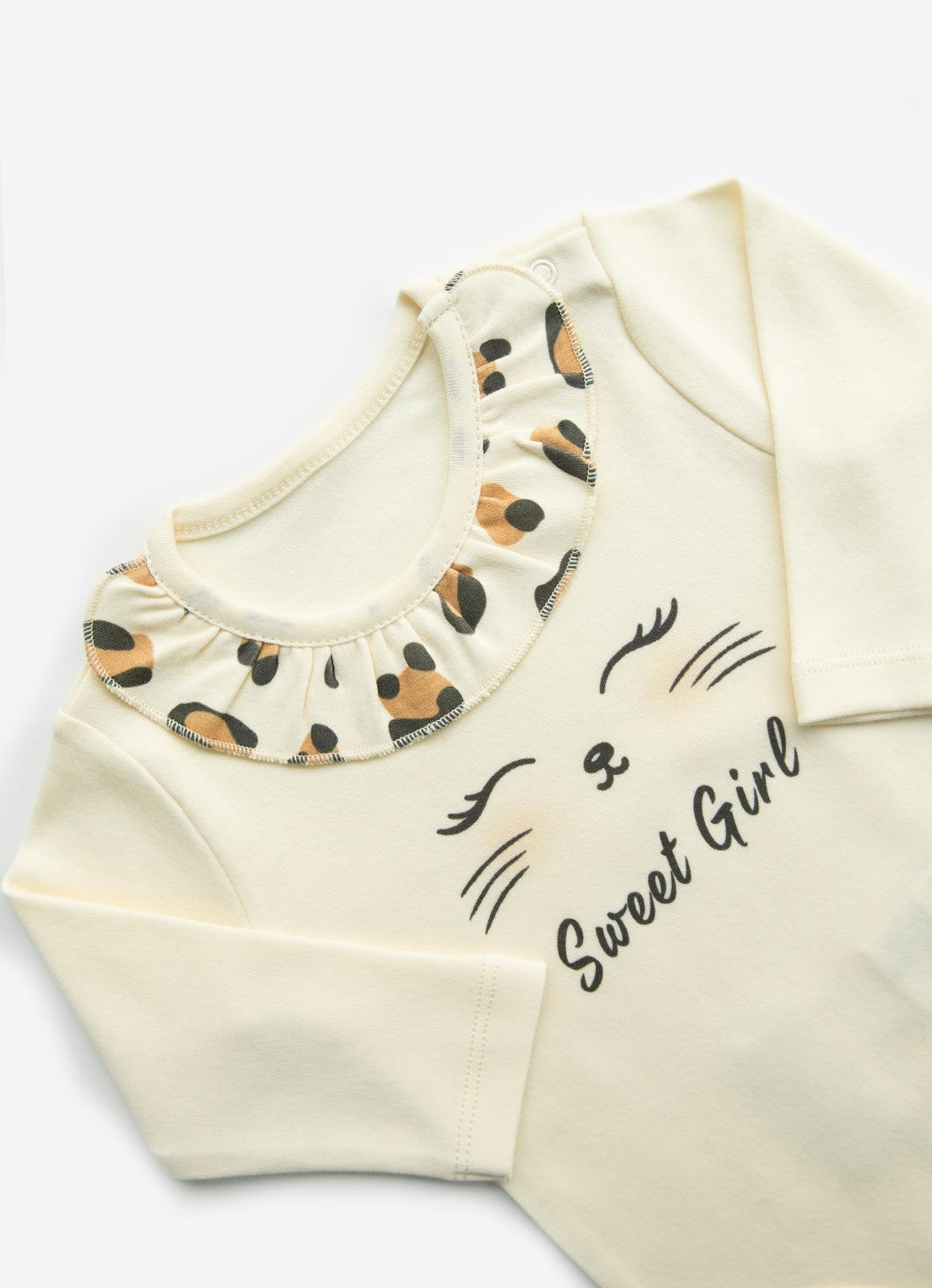 Organik Pamuk Leopar 3’lü Takım Natural (Body + Pantolon + Saç Bonesi)