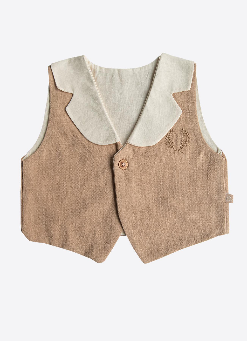 Organik Pamuklu Lucas Papyonlu Tulum ve Yelek Seti - Bej Gentleman Takım