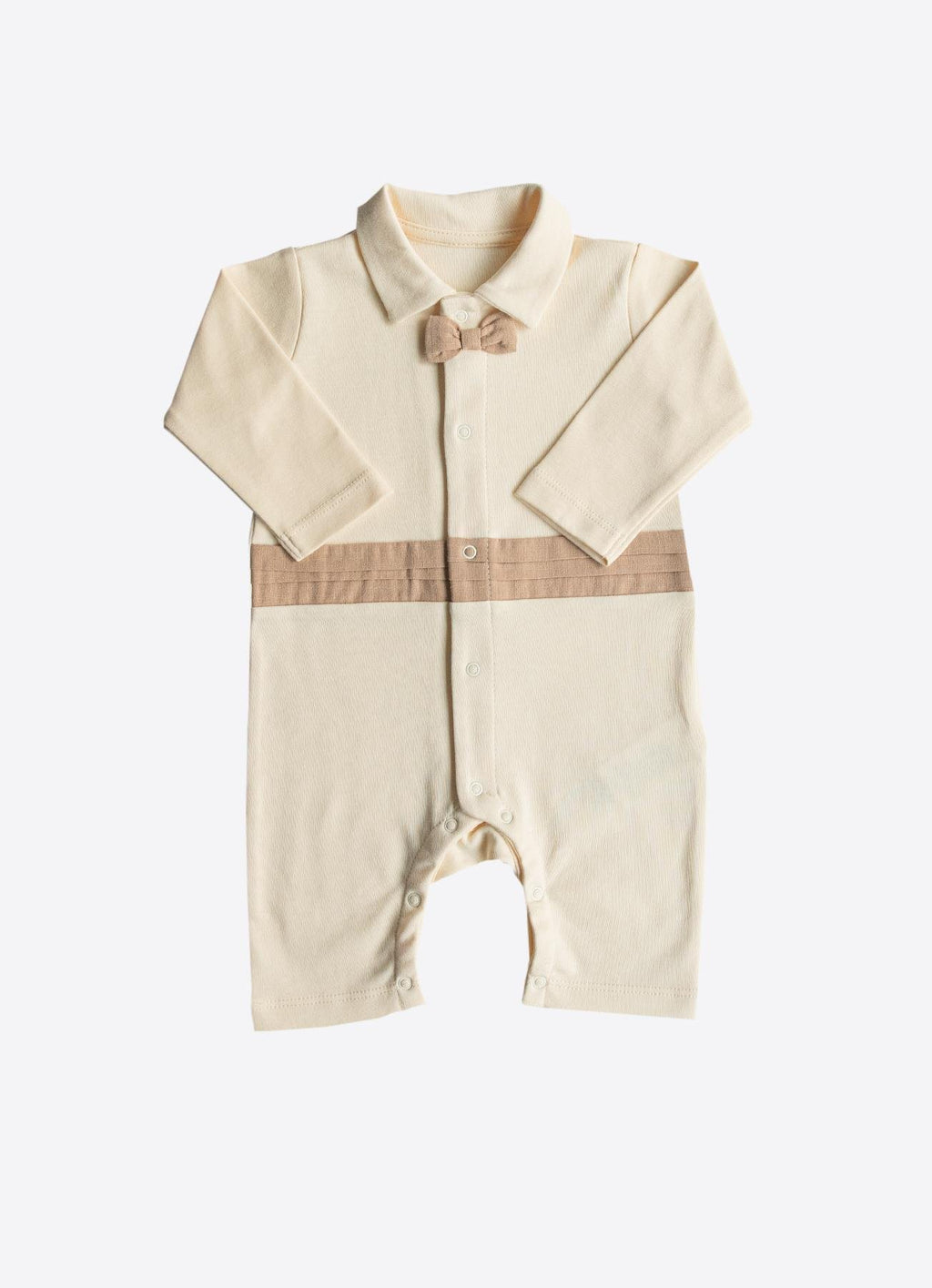 Organik Pamuklu Lucas Papyonlu Tulum ve Yelek Seti - Bej Gentleman Takım