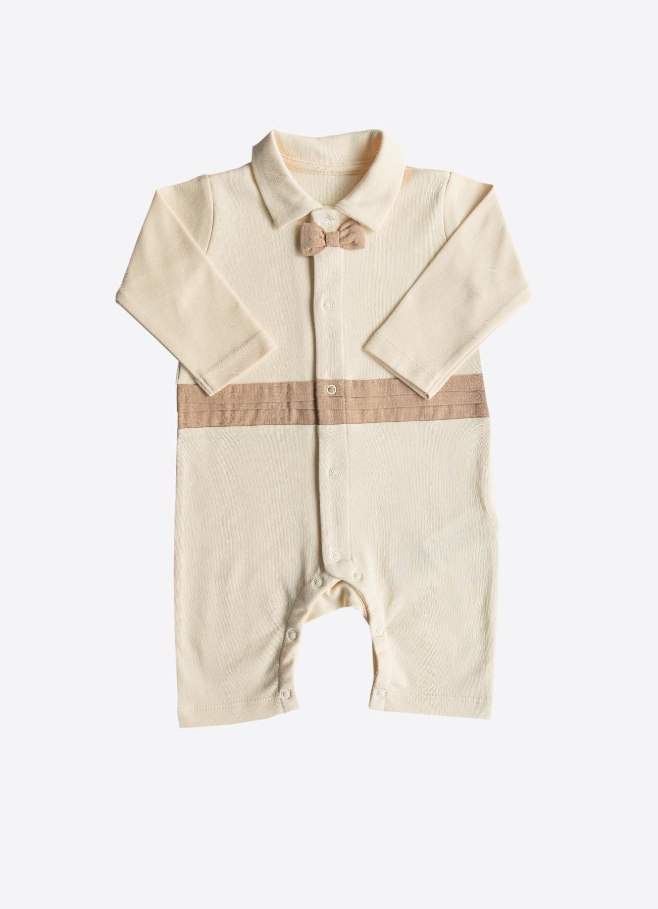 Organik Pamuklu Lucas Papyonlu Tulum ve Yelek Seti - Bej Gentleman Takım