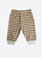 Kitikate organik GOTS kahverengi ekose bebek pijama altı elastik bel ribana paça stüdyo