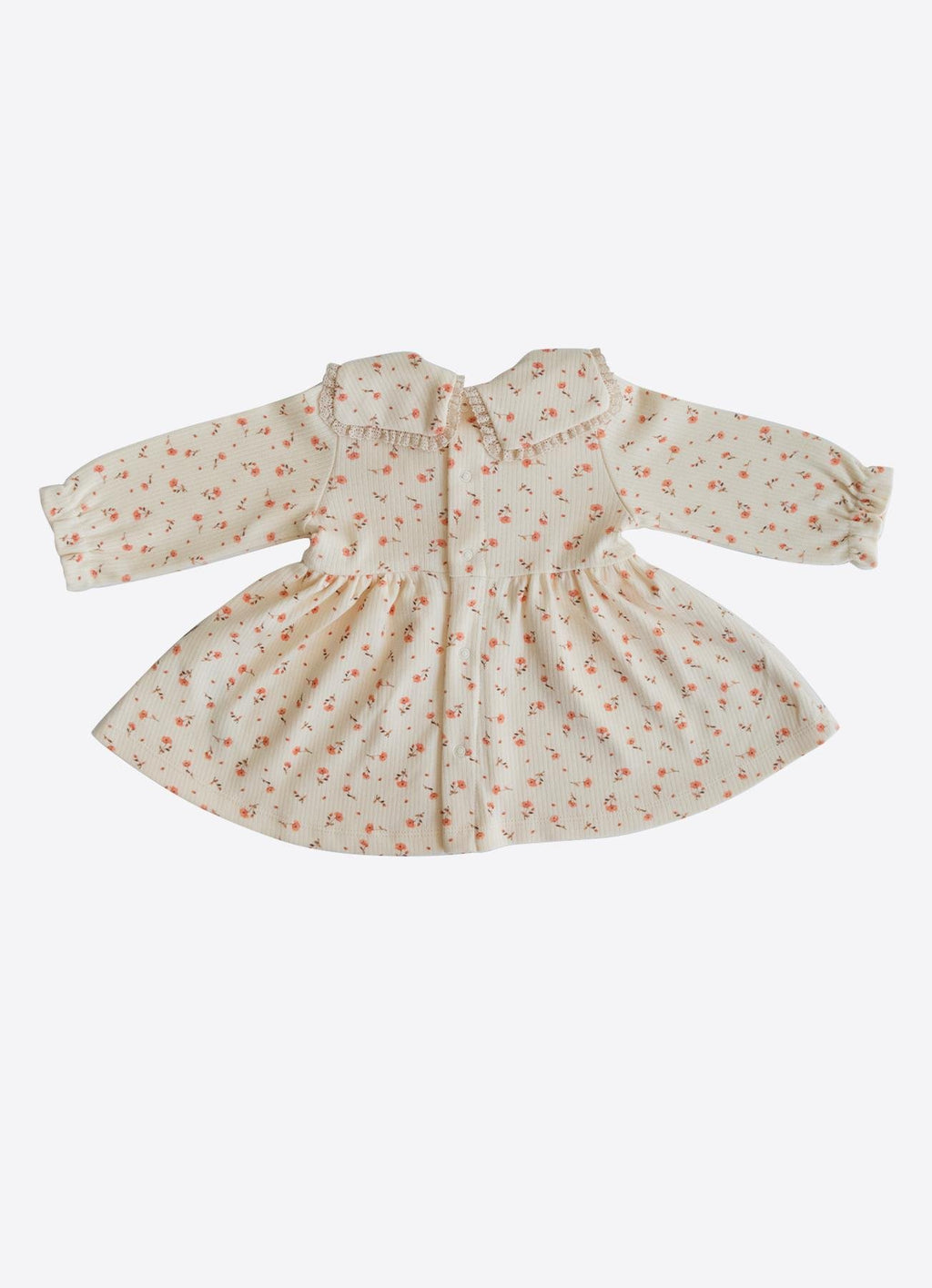 Organik Pamuk Dantel Yakalı Çiçek Desenli Bebek Elbise – Natural Tonlar