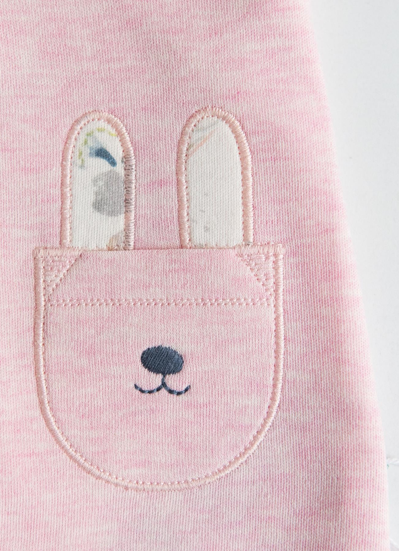 Organik Pamuklu Prenses Tavşan Nakışlı 2'li Salopet Takımı - Pudra Pembe