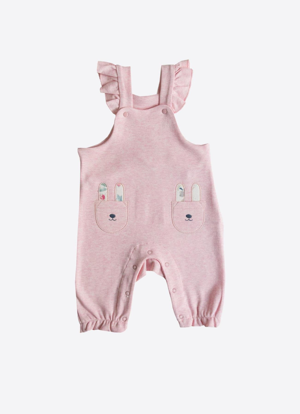 Organik Pamuklu Prenses Tavşan Nakışlı 2'li Salopet Takımı - Pudra Pembe