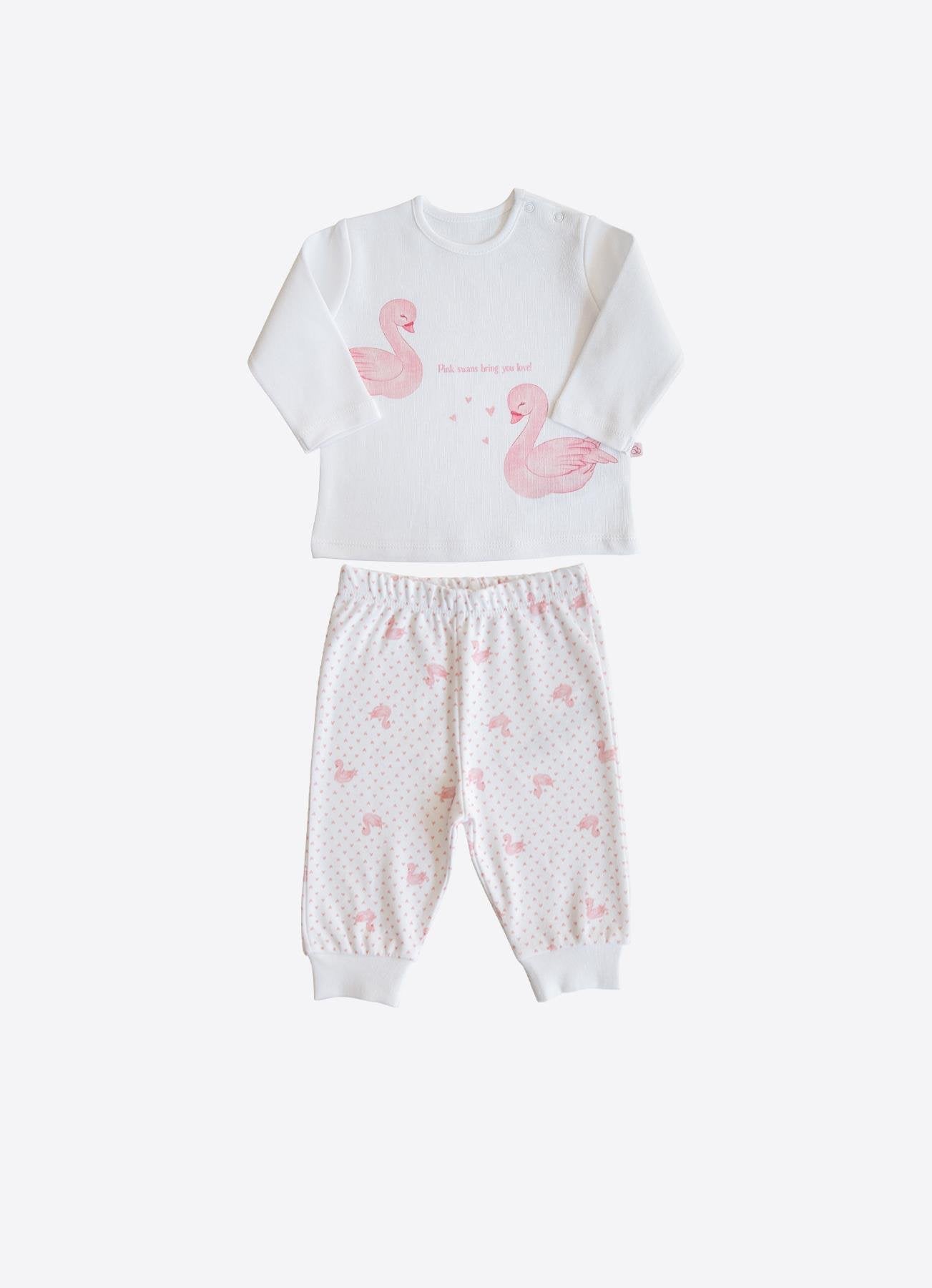 Organik Pamuk Pembe Swan 2’li Bebek Takımı