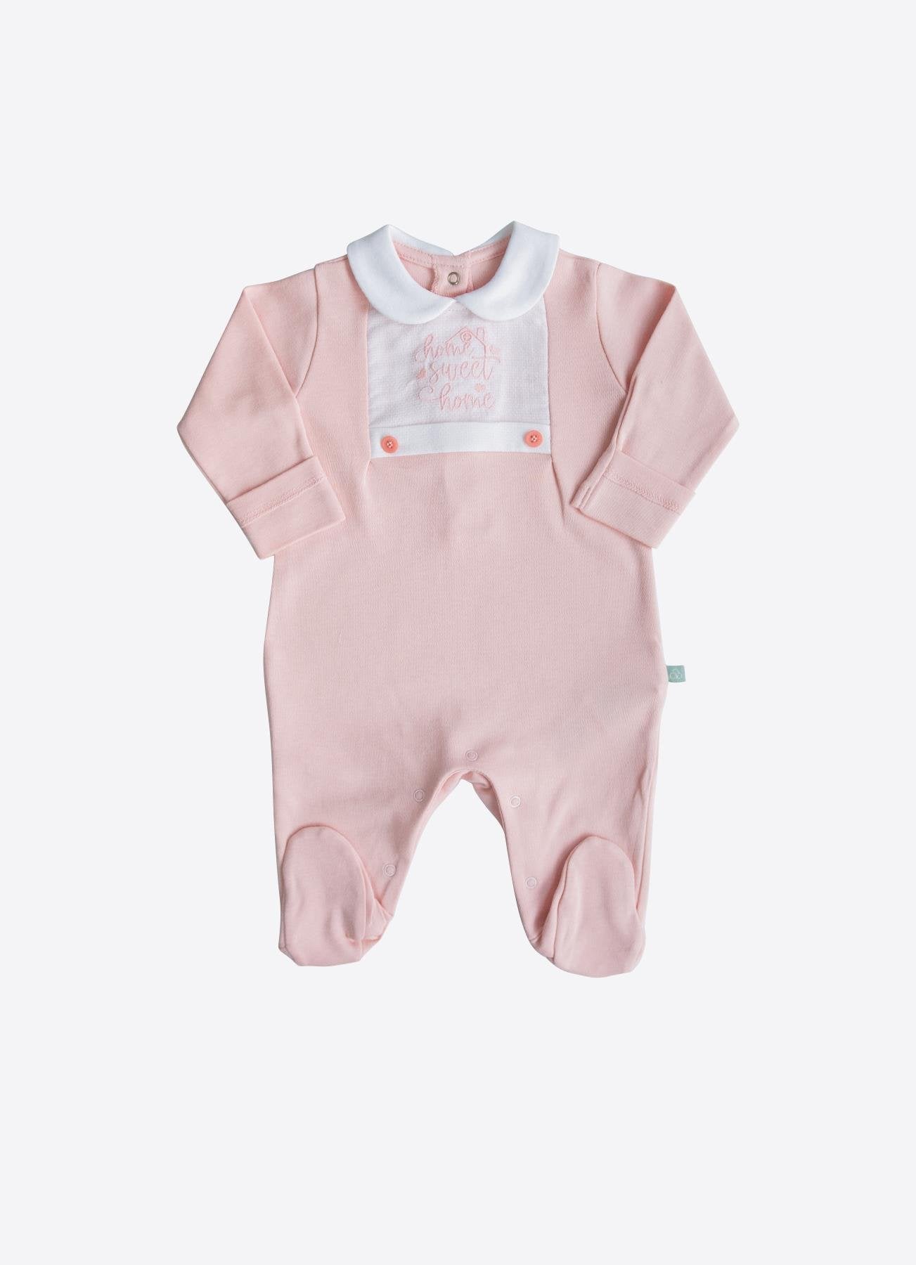 Organik Pamuk Sweet Home Şapkalı Tulum Pembe