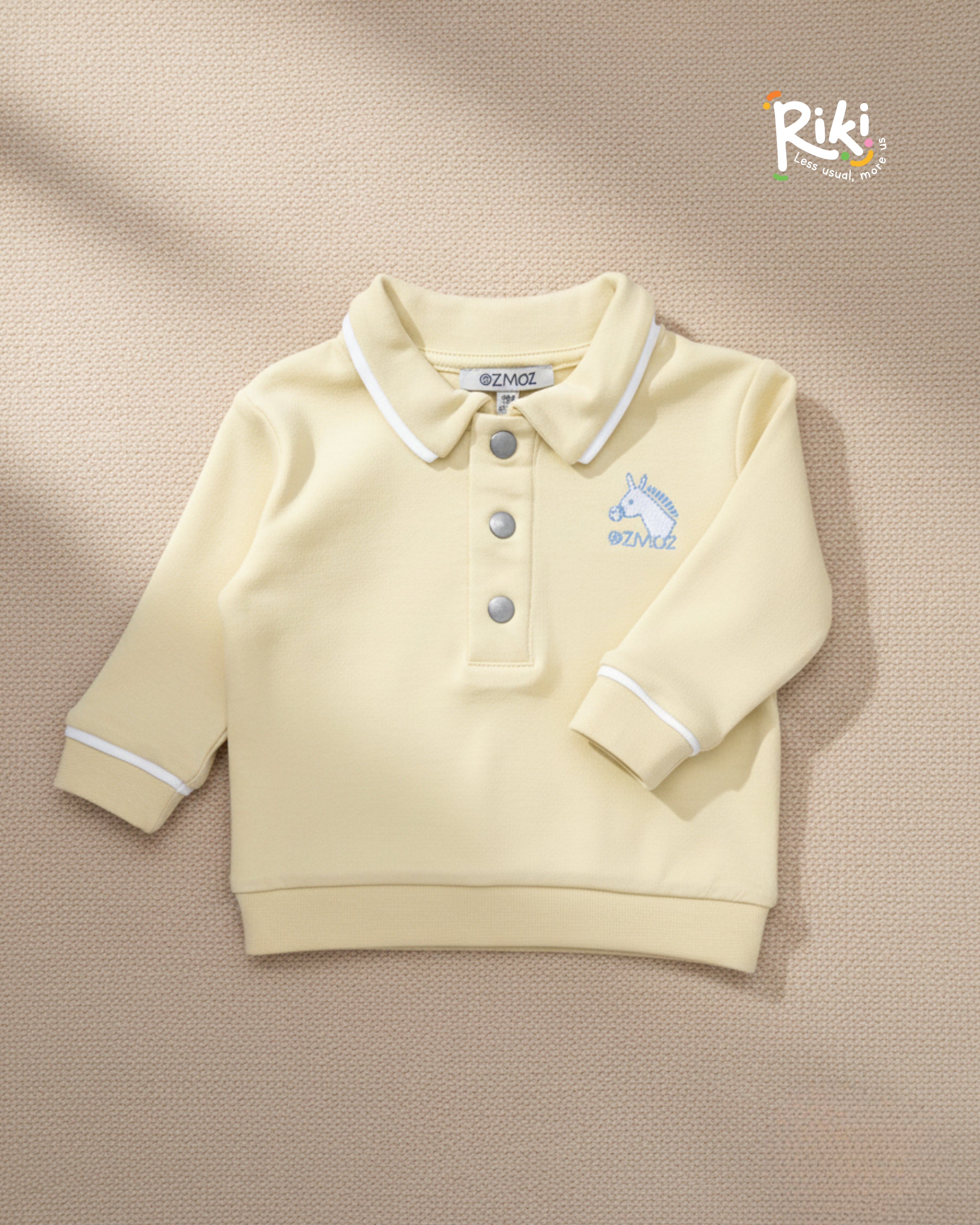 Crystal Baby Organik Pamuk Polo Yaka Uzun Kollu Üst – Hay Yellow