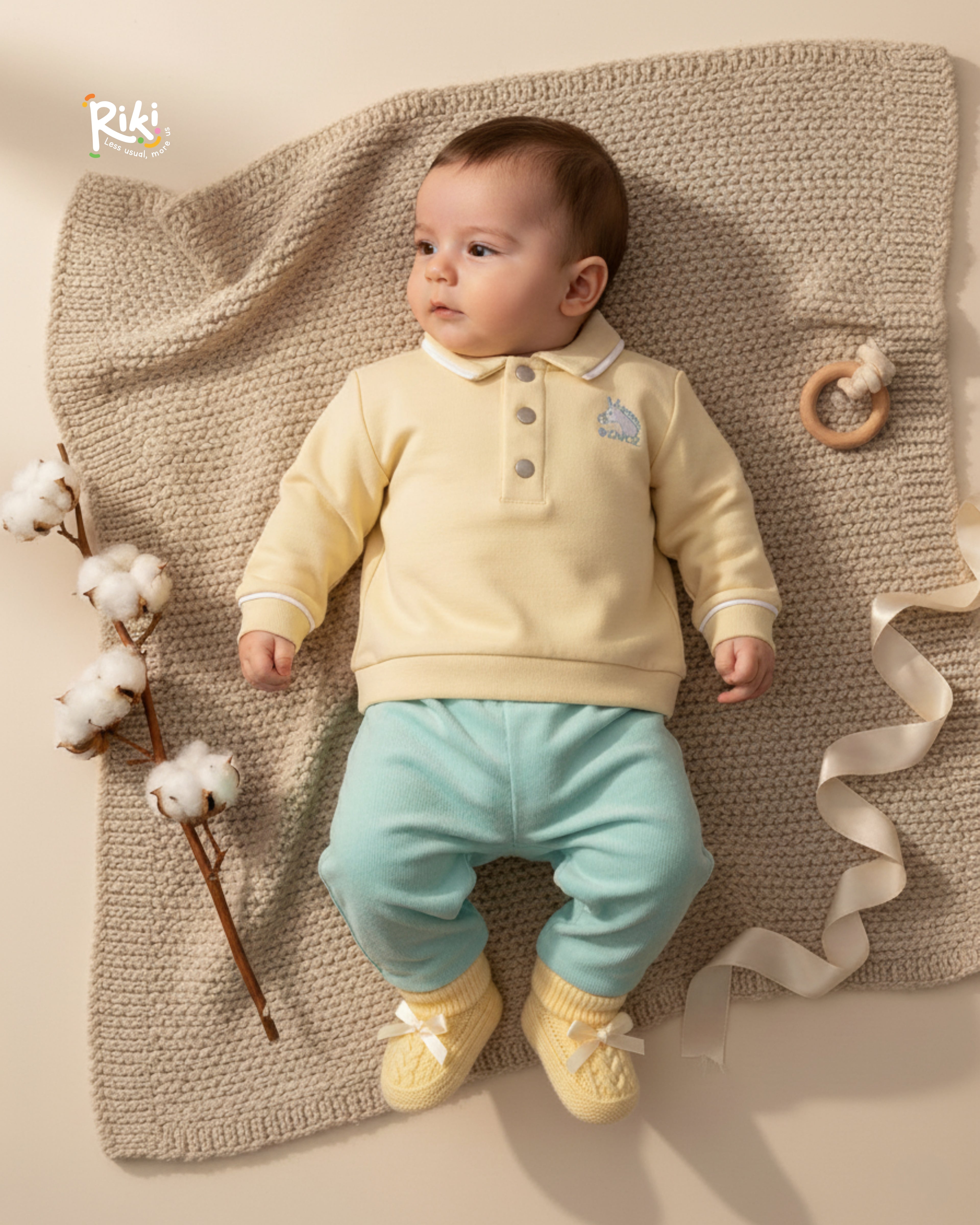 Crystal Baby Organik Pamuk Polo Yaka Uzun Kollu Üst – Hay Yellow