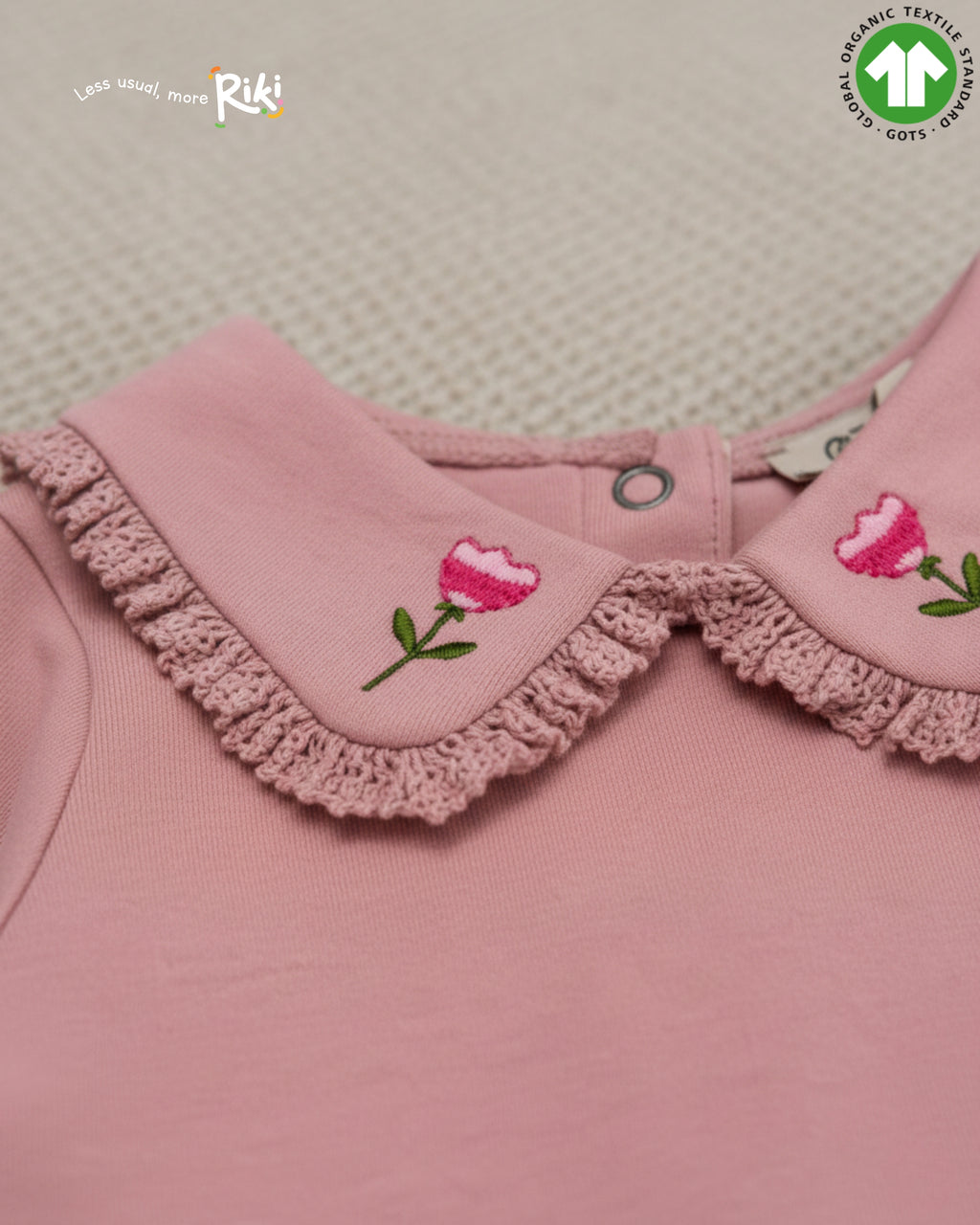 Crystal Baby Organik Nakışlı Dantelli Bebek Üst – Gül Kurusu